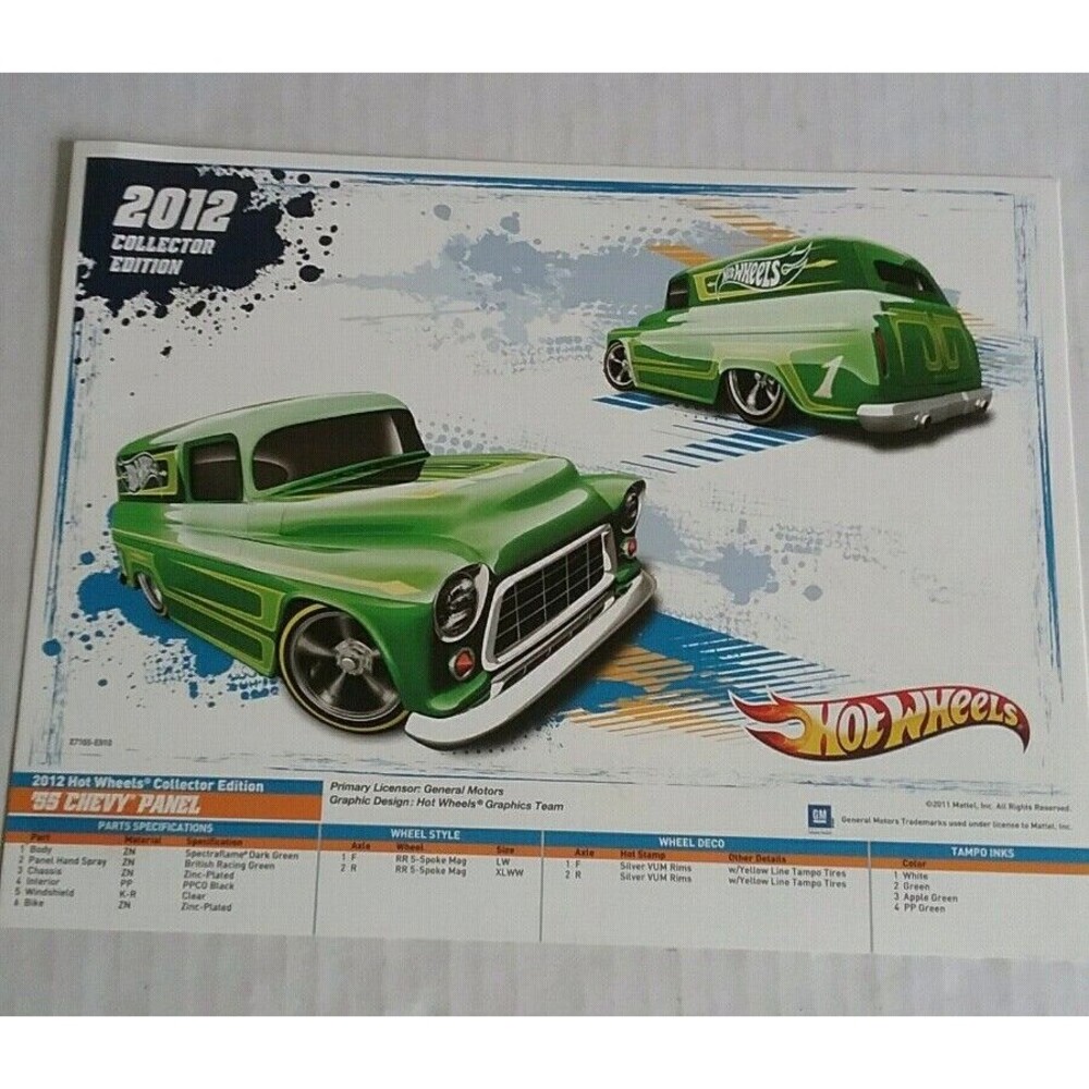 2012 Hot Wheels Collector Edition 11in x 8.5in '55 Chevy Panel Truck Poster
